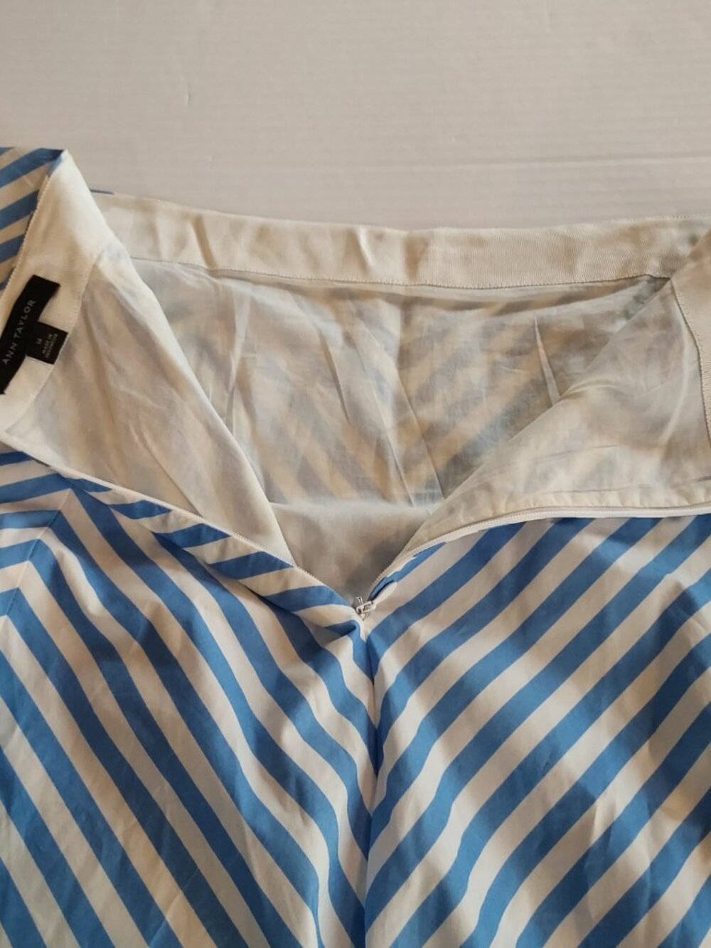 Ann Taylor Striped Poplin Flare Midi Skirt In Vista Size 14 NWOT - Picture 7 of 11